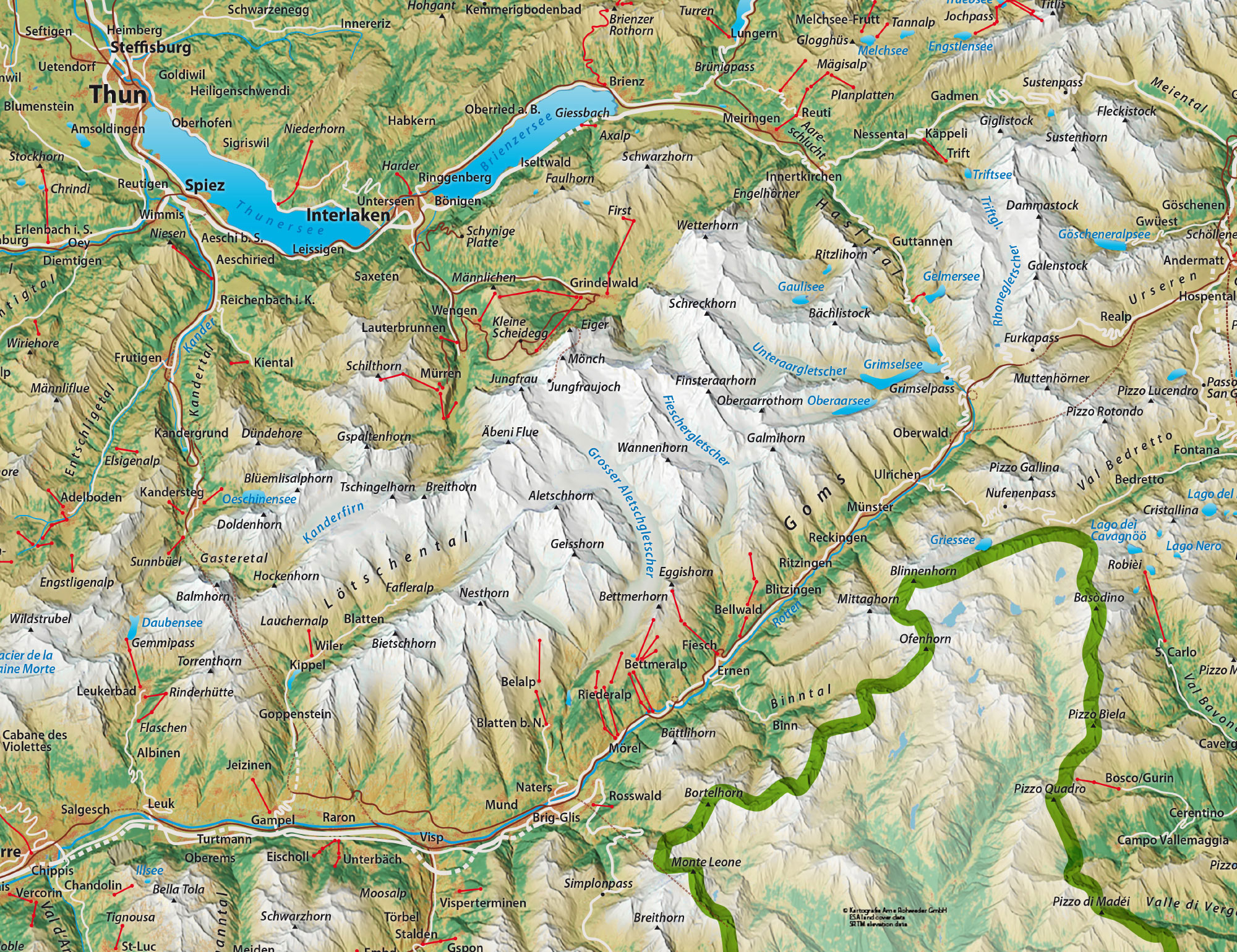 Jungfrau Aletsch Region 3D Panoramakarte