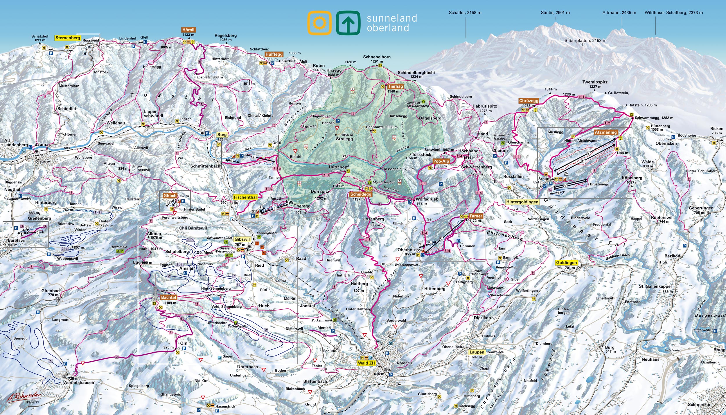 Sunneland Oberland Panorama Winter Karte