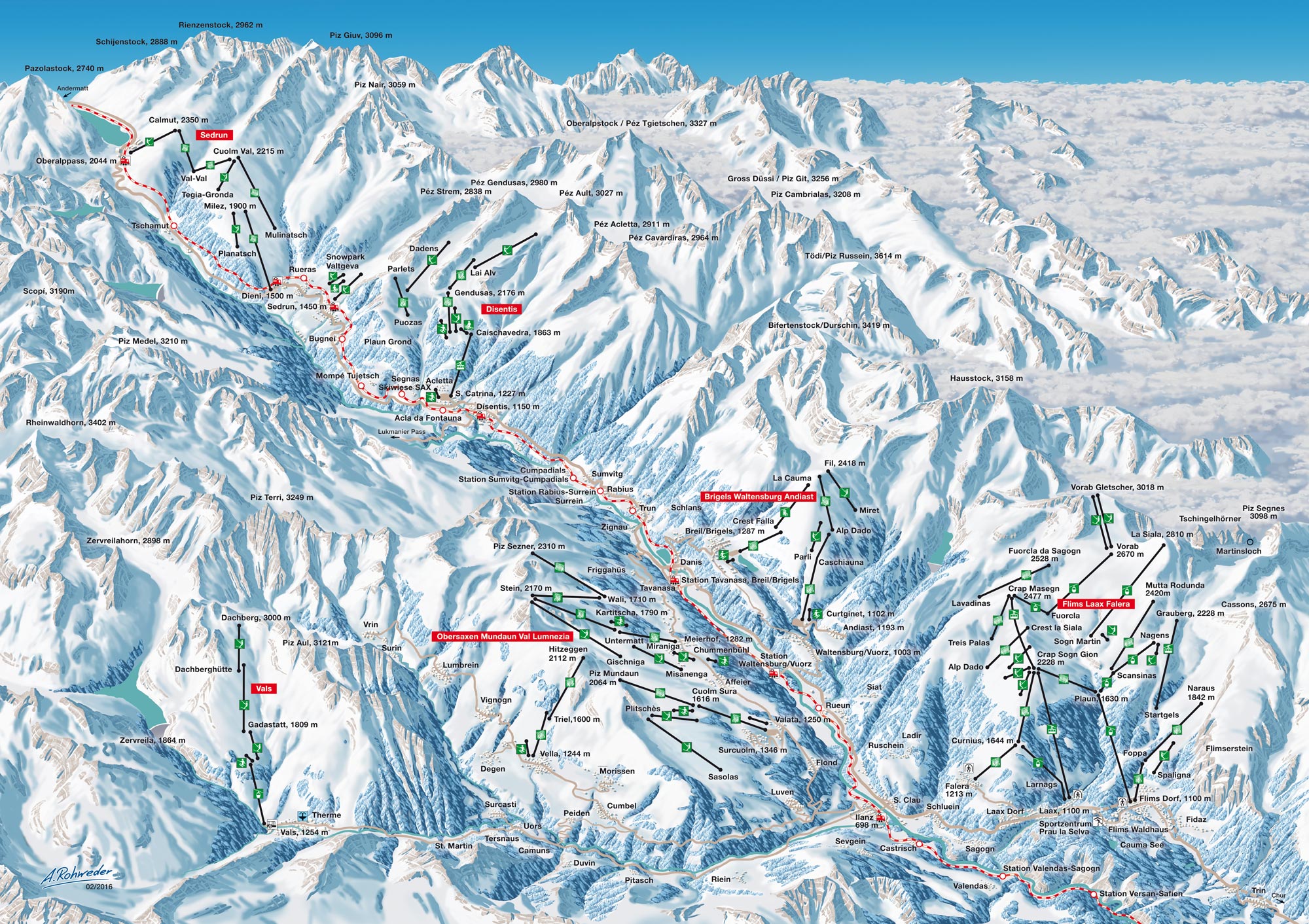 Surselva Winter Sport Ski Trail Map