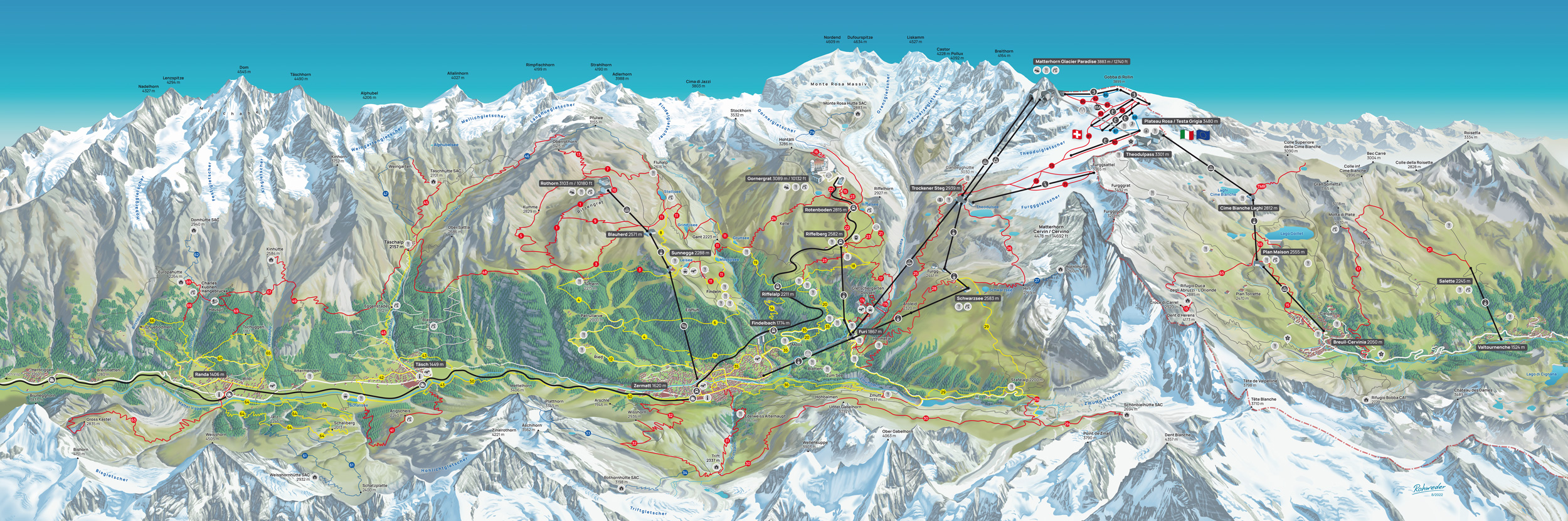 Zermatt Sommer Wandern Karte trail map