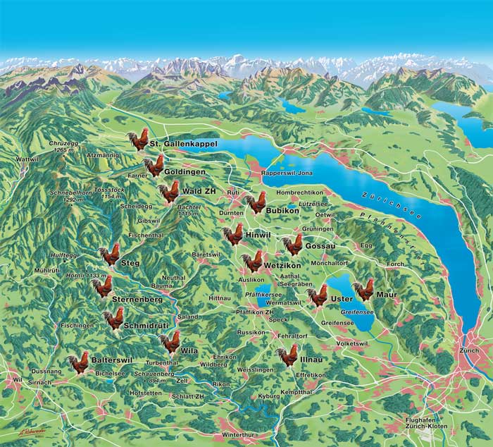 Bauernhof - Sommer-Panoramakarte Tourismus Region Zürcher Oberland